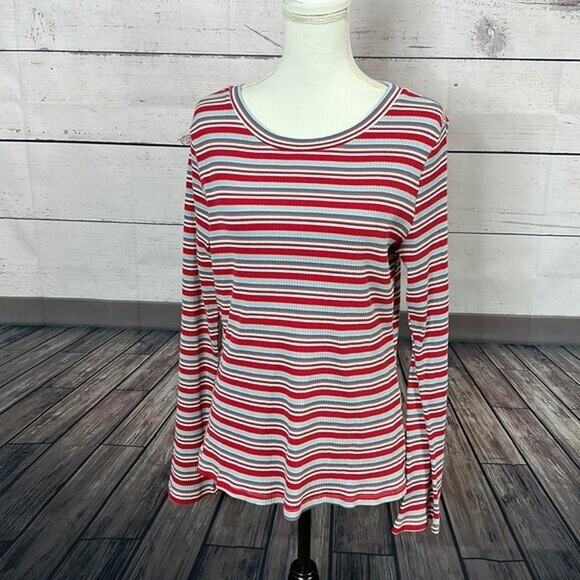 ModCloth Tee Shirt Top Womens XL Striped Multicolor Textured Ribbed Stretch NWT - Picture 1 of 10